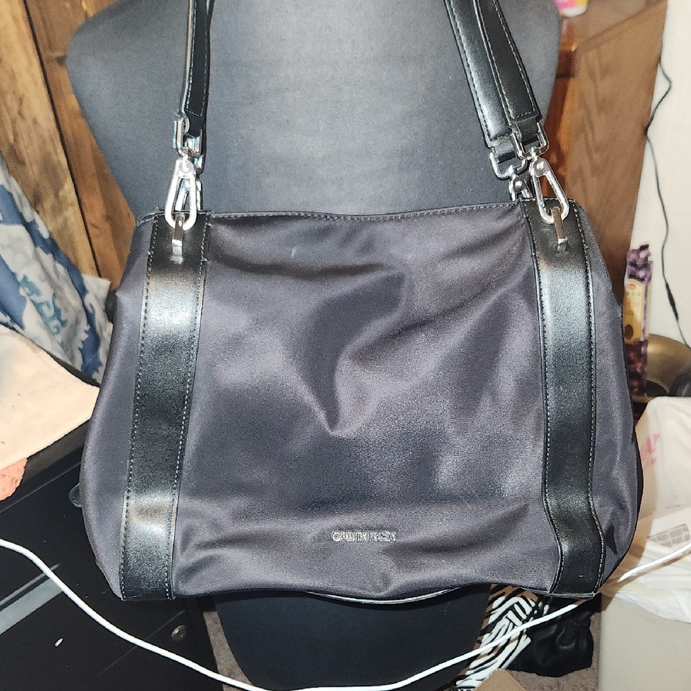 Calvin Klein Black and Silver Shoulder Bag